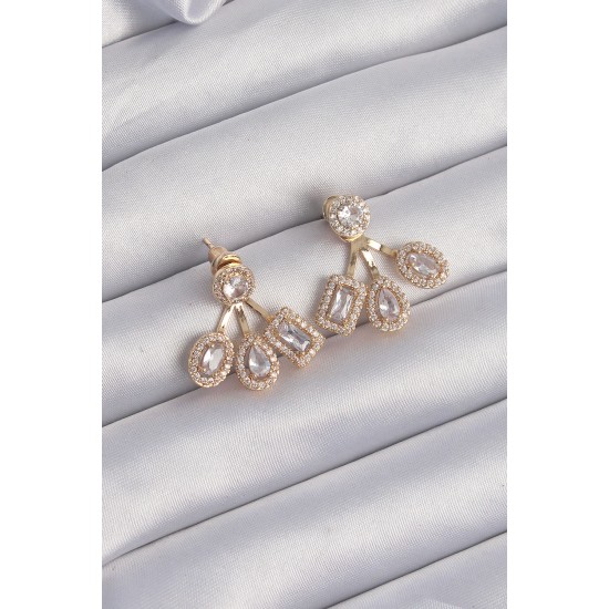 Pirinç Gold Renk Zirkon Taşlı Geometrik Model Küpe Pirinç Gold Renk Zirkon Taşlı Geometrik Model Küpe