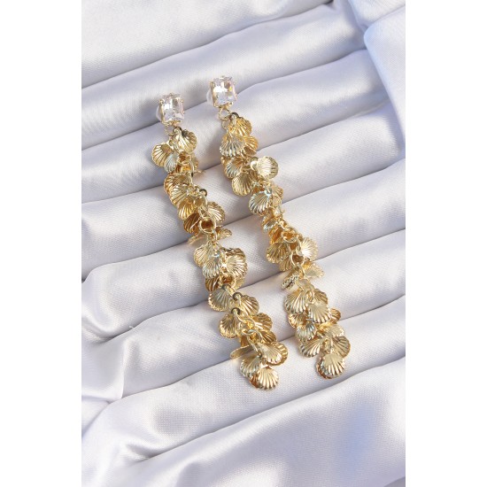 Pirinç Gold Renk Zirkon Taşlı Minimal Deniz Kabuklu Sallantılı Küpe Pirinç Gold Renk Zirkon Taşlı Minimal Deniz Kabuklu Sallantılı Küpe
