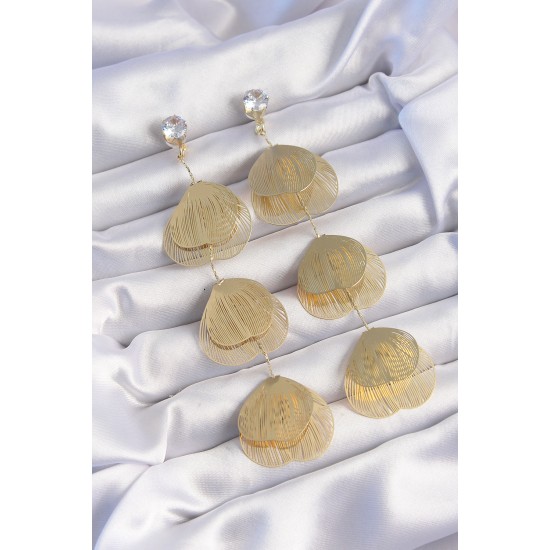 Pirinç Gold Renk Zirkon Taşlı Çizgi Plaka Sallantılı Küpe Pirinç Gold Renk Zirkon Taşlı Çizgi Plaka Sallantılı Küpe