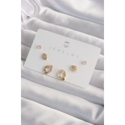 Pirinç Gold Renk Zirkon Taşlı Yaprak Model Küpe Seti