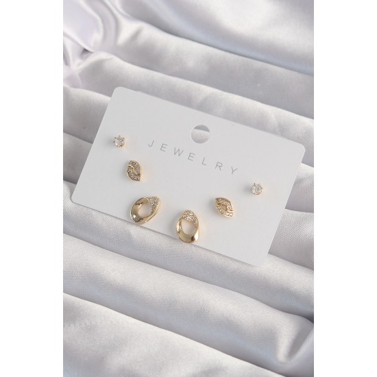 Pirinç Gold Renk Zirkon Taşlı Yaprak Model Küpe Seti Pirinç Gold Renk Zirkon Taşlı Yaprak Model Küpe Seti