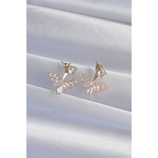Pirinç Gold Renk Zirkon Taşlı V Model Küpe Pirinç Gold Renk Zirkon Taşlı V Model Küpe