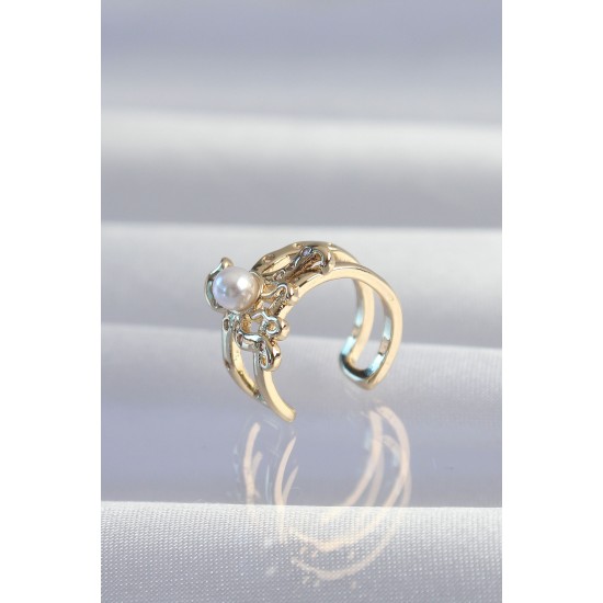 Pirinç Gold Renk İncili Ahtapot Earcuff Küpe Pirinç Gold Renk İncili Ahtapot Earcuff Küpe