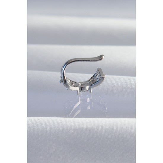 Pirinç Gümüş Renk Zirkon Taş Kaplama Earcuff Küpe Pirinç Gümüş Renk Zirkon Taş Kaplama Earcuff Küpe