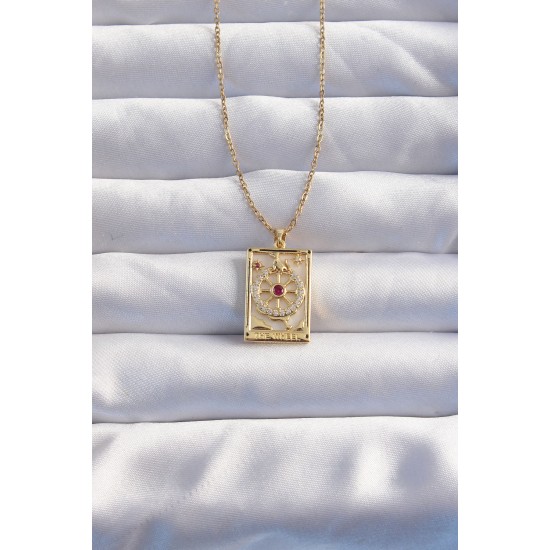 316L Çelik Zincir Gold Renk Pembe Zirkon Taşlı Tarot Kolye 316L Çelik Zincir Gold Renk Pembe Zirkon Taşlı Tarot Kolye