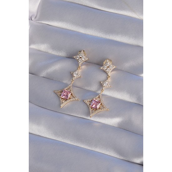 XUPİNG Gold Renk Pembe Zirkon Taşlı Yıldız Model Küpe XUPİNG Gold Renk Pembe Zirkon Taşlı Yıldız Model Küpe