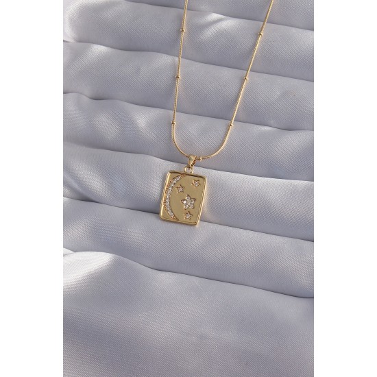 316L Çelik Zincir Gold Renk Zirkon Taşlı Ay Yıldız Figürlü Tarot Kolye 316L Çelik Zincir Gold Renk Zirkon Taşlı Ay Yıldız Figürlü Tarot Kolye