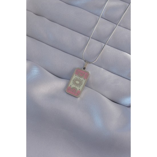 316L Çelik Gümüş Renk Pembe Mineli Ay Figür Tarot Kolye 316L Çelik Gümüş Renk Pembe Mineli Ay Figür Tarot Kolye