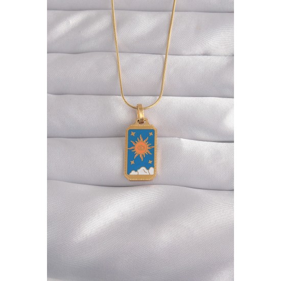 316L Çelik Gold Renk Mavi Mineli Güneş Model Tarot Kolye 316L Çelik Gold Renk Mavi Mineli Güneş Model Tarot Kolye