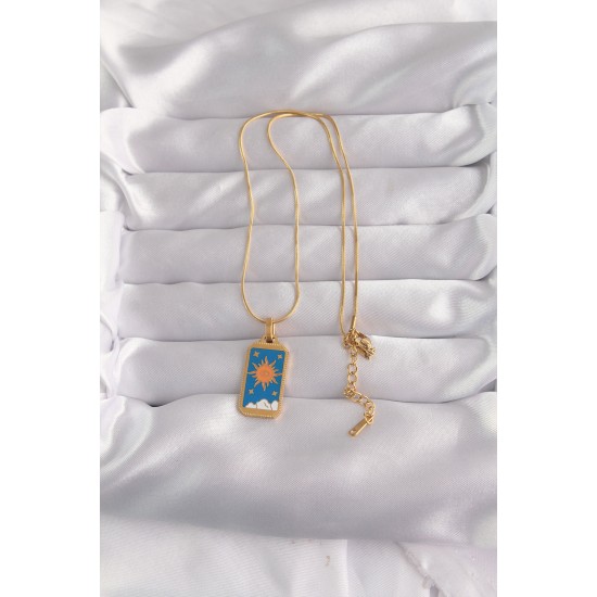 316L Çelik Gold Renk Mavi Mineli Güneş Model Tarot Kolye 316L Çelik Gold Renk Mavi Mineli Güneş Model Tarot Kolye