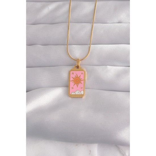 316L Çelik Gold Renk Pembe Mineli Güneş Model Tarot Kolye 316L Çelik Gold Renk Pembe Mineli Güneş Model Tarot Kolye