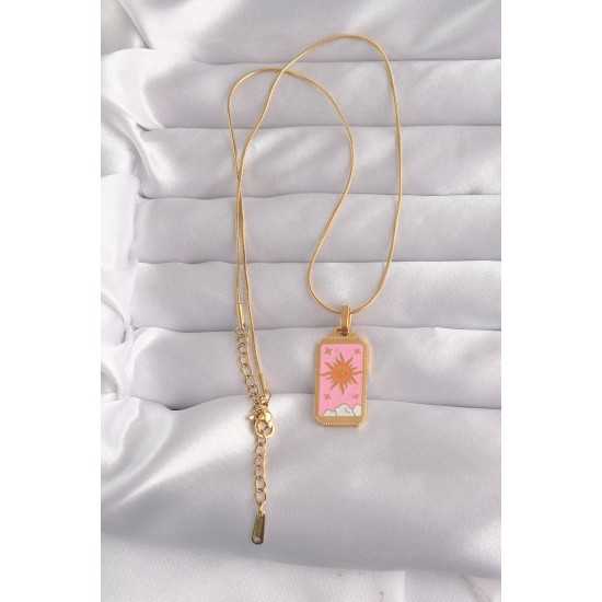 316L Çelik Gold Renk Pembe Mineli Güneş Model Tarot Kolye 316L Çelik Gold Renk Pembe Mineli Güneş Model Tarot Kolye