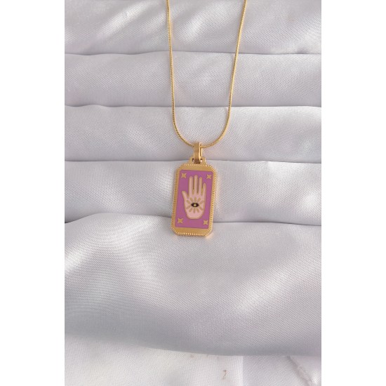 316L Çelik Gold Renk Mor Mineli El Figür Tarot Kolye 316L Çelik Gold Renk Mor Mineli El Figür Tarot Kolye