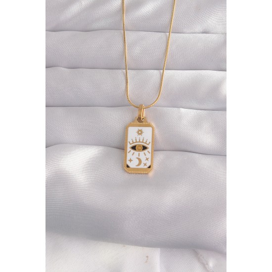 316L Çelik Gold Renk Beyaz Mineli Göz Figür Tarot Kolye 316L Çelik Gold Renk Beyaz Mineli Göz Figür Tarot Kolye