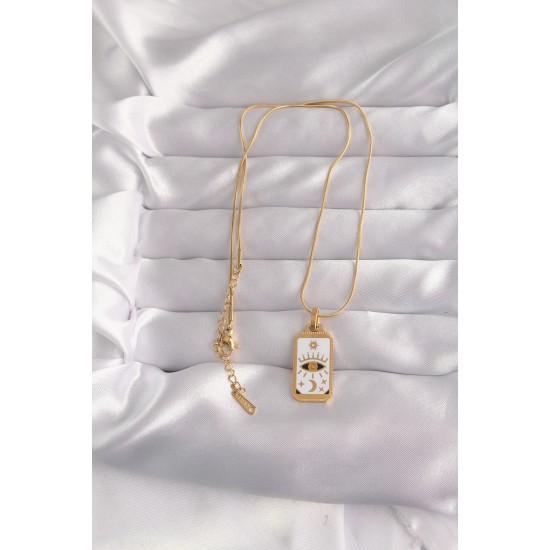 316L Çelik Gold Renk Beyaz Mineli Göz Figür Tarot Kolye 316L Çelik Gold Renk Beyaz Mineli Göz Figür Tarot Kolye
