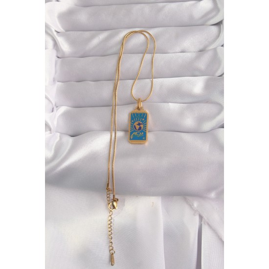 316L Çelik Gold Renk Mavi Mineli El Figür Tarot Kolye 316L Çelik Gold Renk Mavi Mineli El Figür Tarot Kolye