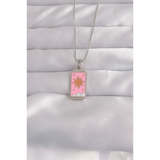 316L Çelik Gümüş Renk Pembe Mineli Güneş Model Tarot Kolye 316L Çelik Gümüş Renk Pembe Mineli Güneş Model Tarot Kolye