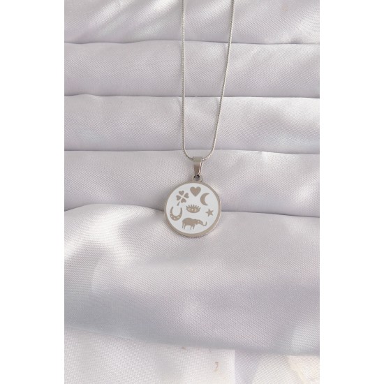 316L Çelik Gümüş Renk Beyaz Mineli Karışık Figürlü Tarot Kolye 316L Çelik Gümüş Renk Beyaz Mineli Karışık Figürlü Tarot Kolye
