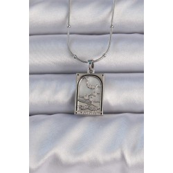 316L Çelik Gümüş Renk Zirkon Taşlı Ay Figürlü Tarot Kolye