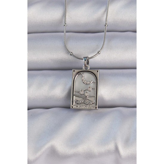 316L Çelik Gümüş Renk Zirkon Taşlı Ay Figürlü Tarot Kolye 316L Çelik Gümüş Renk Zirkon Taşlı Ay Figürlü Tarot Kolye