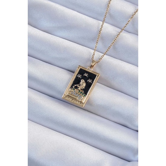 316L Çelik Zincir Altın Renk Zirkon Taşlı Siyah Mineli Kız Figürlü Tarot Kolye 316L Çelik Zincir Altın Renk Zirkon Taşlı Siyah Mineli Kız Figürlü Tarot Kolye