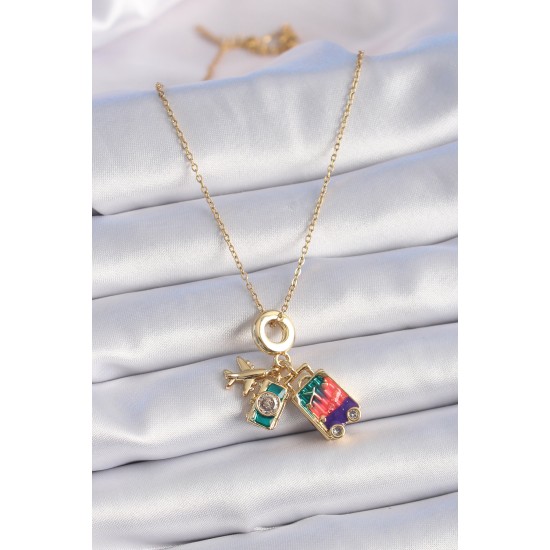 316L Çelik Gold Renk Zirkon Taşlı Uçak Bavul Figür Charm Model Kadın Kolye 316L Çelik Gold Renk Zirkon Taşlı Uçak Bavul Figür Charm Model Kadın Kolye