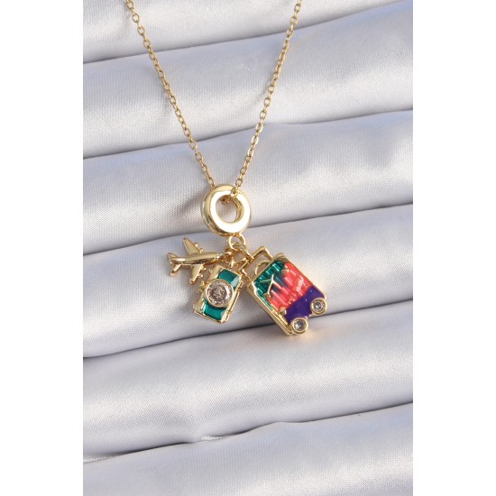 316L Çelik Gold Renk Zirkon Taşlı Uçak Bavul Figür Charm Model Kadın Kolye 316L Çelik Gold Renk Zirkon Taşlı Uçak Bavul Figür Charm Model Kadın Kolye