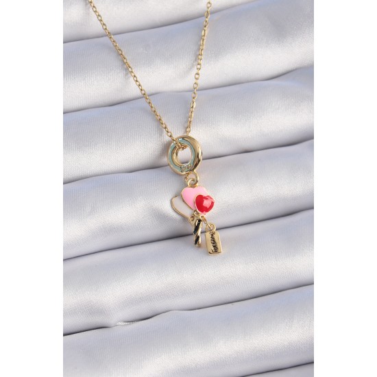 316L Çelik Gold Renk Renkli Kalp Figür Charm Model Kadın Kolye 316L Çelik Gold Renk Renkli Kalp Figür Charm Model Kadın Kolye