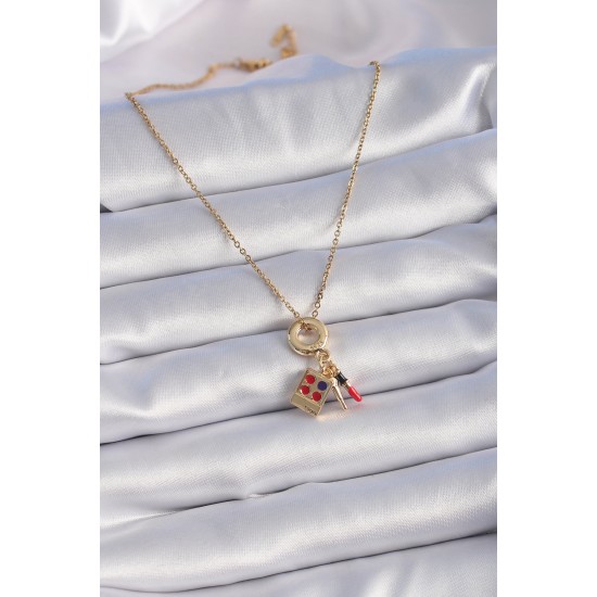 316L Çelik Gold Renk Makyaj Paleti Figür Charm Model Kadın Kolye 316L Çelik Gold Renk Makyaj Paleti Figür Charm Model Kadın Kolye