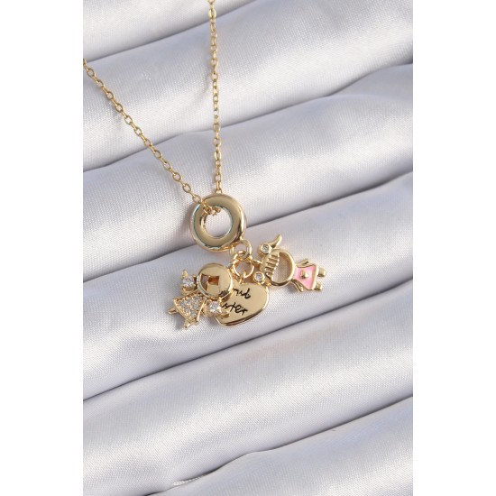 316L Çelik Gold Renk Zirkon Taş Detay Çocuk Figür Charm Model Kadın Kolye 316L Çelik Gold Renk Zirkon Taş Detay Çocuk Figür Charm Model Kadın Kolye