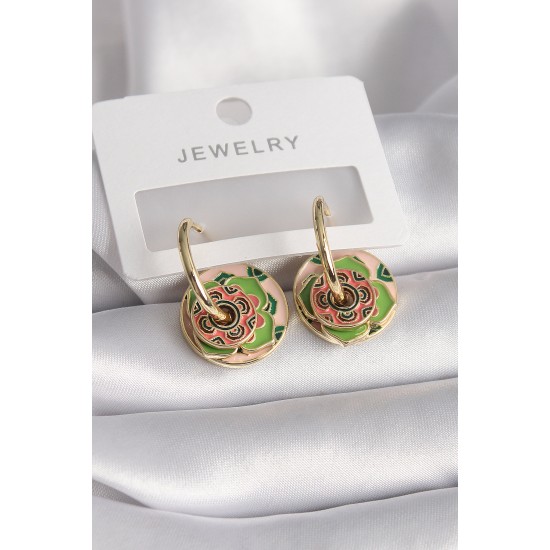 Pirinç Gold Renk Pembe Yeşil Renkli Motif Model Kadın Küpe Pirinç Gold Renk Pembe Yeşil Renkli Motif Model Kadın Küpe
