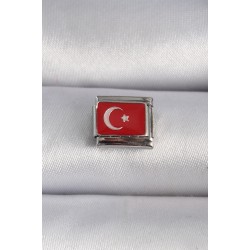 316L Çelik Gümüş Renk Türk Bayrağı İşlemeli Nomination Charm