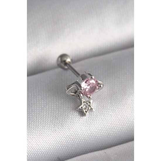 316L Çelik Gümüş Renk Pembe Zirkon Taşlı Sallantı Yıldız Detay Tragus Piercing 316L Çelik Gümüş Renk Pembe Zirkon Taşlı Sallantı Yıldız Detay Tragus Piercing