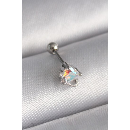 316L Çelik Gümüş Renk Zirkon Taşlı Kalp Tragus Piercing 316L Çelik Gümüş Renk Zirkon Taşlı Kalp Tragus Piercing