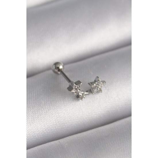 316L Çelik Gümüş Renk Zirkon Taşlı Yıldız Tragus Piercing 316L Çelik Gümüş Renk Zirkon Taşlı Yıldız Tragus Piercing