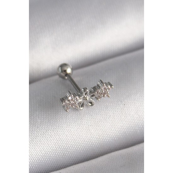 316L Çelik Gümüş Renk Zirkon Taşlı Çiçek Tragus Piercing 316L Çelik Gümüş Renk Zirkon Taşlı Çiçek Tragus Piercing