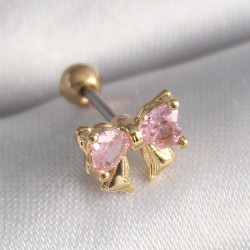 316L Çelik Gold Renk Pembe Zirkon Taşlı Fiyonk Tragus Piercing