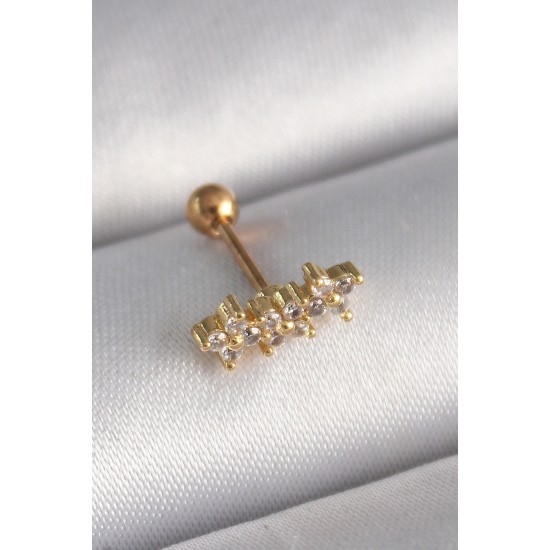 316L Çelik Gold Renk Zirkon Taşlı Yonca Tragus Piercing 316L Çelik Gold Renk Zirkon Taşlı Yonca Tragus Piercing