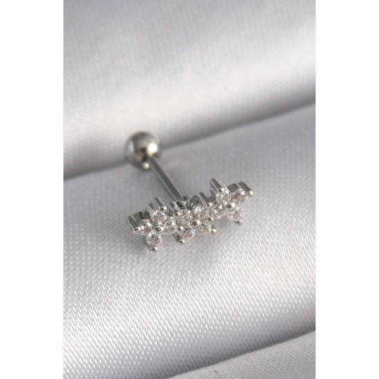 316L Çelik Gümüş Renk Zirkon Taşlı Yonca Tragus Piercing 316L Çelik Gümüş Renk Zirkon Taşlı Yonca Tragus Piercing