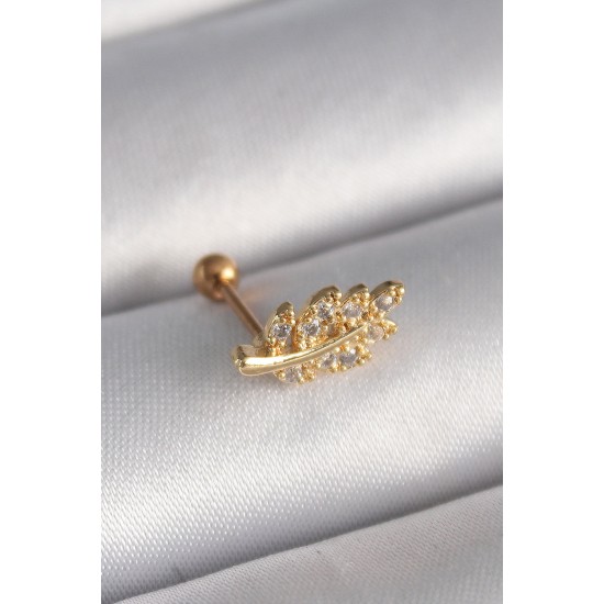 316L Çelik Gold Renk Zirkon Taşlı Dal Tragus Piercing 316L Çelik Gold Renk Zirkon Taşlı Dal Tragus Piercing