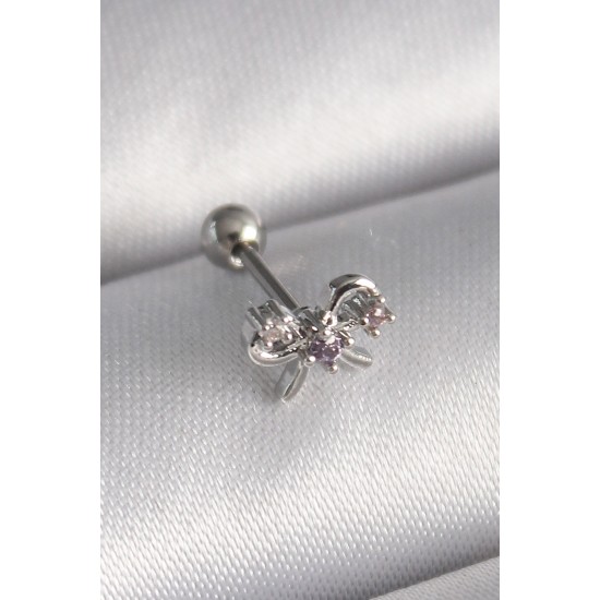 316L Çelik Gümüş Renk Zirkon Taşlı Kurdele Tragus Piercing 316L Çelik Gümüş Renk Zirkon Taşlı Kurdele Tragus Piercing