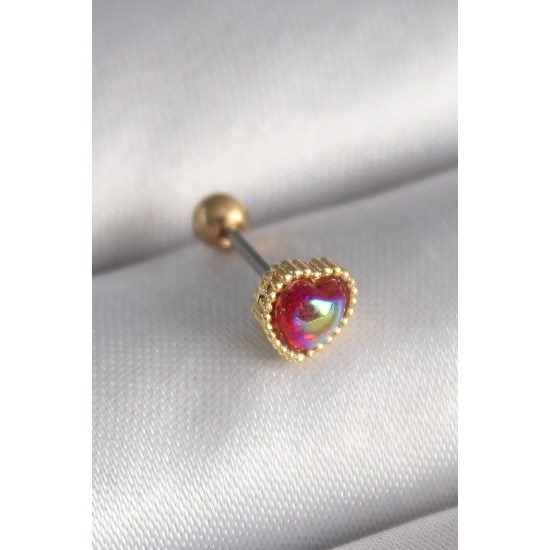 316L Çelik Gold Renk Kırmızı Mineli Kalp Tragus Piercing 316L Çelik Gold Renk Kırmızı Mineli Kalp Tragus Piercing