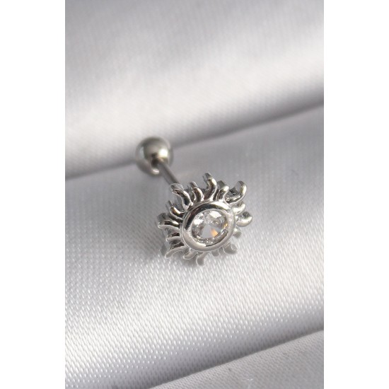 316L Çelik Gümüş Renk Zirkon Taşlı Güneş Tragus Piercing 316L Çelik Gümüş Renk Zirkon Taşlı Güneş Tragus Piercing