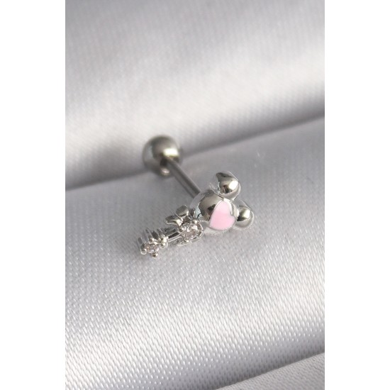 316L Çelik Gümüş Renk Zirkon Taş Detay Pembe Kalp İşleme Tragus Piercing 316L Çelik Gümüş Renk Zirkon Taş Detay Pembe Kalp İşleme Tragus Piercing