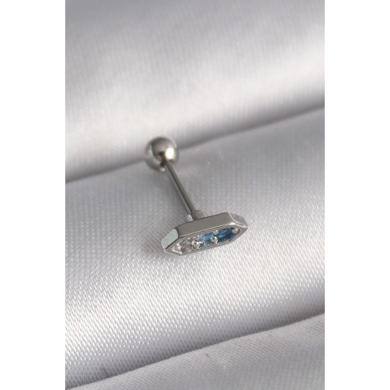 316L Çelik Gümüş Renk Mavi Zirkon Taşlı Tragus Piercing 316L Çelik Gümüş Renk Mavi Zirkon Taşlı Tragus Piercing