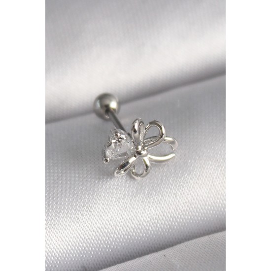316L Çelik Gümüş Renk Zirkon Taş Detay Kurdele Model Tragus Piercing 316L Çelik Gümüş Renk Zirkon Taş Detay Kurdele Model Tragus Piercing