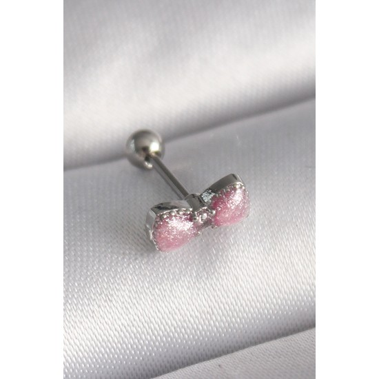 316L Çelik Gümüş Renk Pembe Kurdele Zirkon Taş Detay Tragus Piercing 316L Çelik Gümüş Renk Pembe Kurdele Zirkon Taş Detay Tragus Piercing
