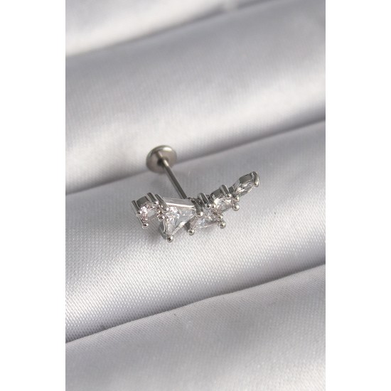 316L Çelik Gümüş Renk Zirkon Taşlı Tragus Piercing 316L Çelik Gümüş Renk Zirkon Taşlı Tragus Piercing