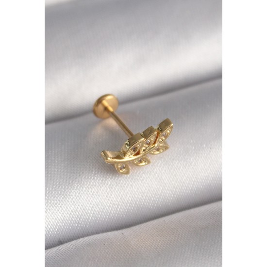 316L Çelik Gold Renk Zirkon Taş Detaylı Yaprak Model Tragus Piercing 316L Çelik Gold Renk Zirkon Taş Detaylı Yaprak Model Tragus Piercing