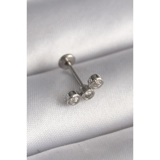 316L Çelik Gümüş Renk Zirkon Taşlı Tragus Piercing 316L Çelik Gümüş Renk Zirkon Taşlı Tragus Piercing